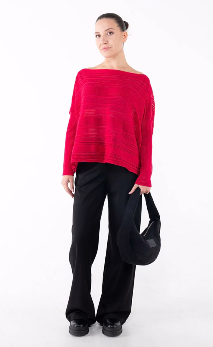 KNIT LONG SLEEVE OVERSIZED TOP CHARMING RED