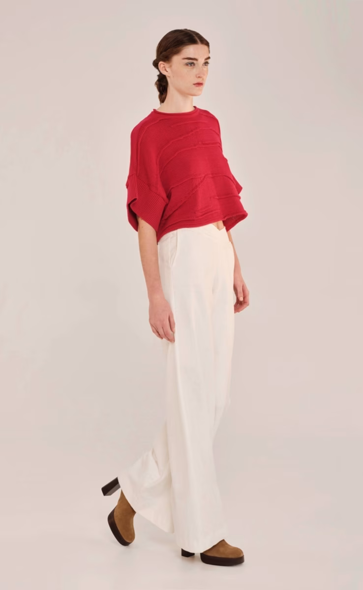 KNIT CROP TOP WITH IRREGULAR RIBS CHARMING RED