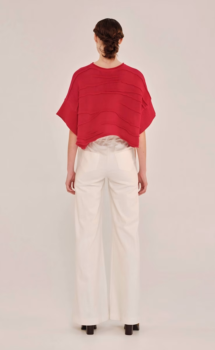 KNIT CROP TOP WITH IRREGULAR RIBS CHARMING RED