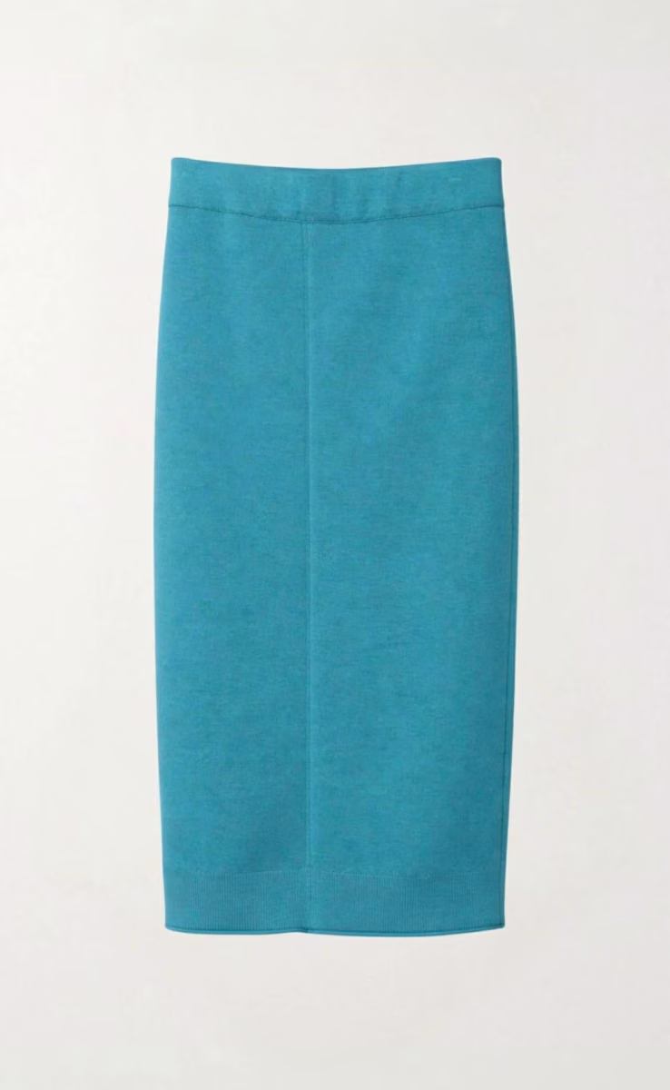 KNIT MIDI SKIRT WITH FRONT NERVURE SOPHISTICATED TEAL