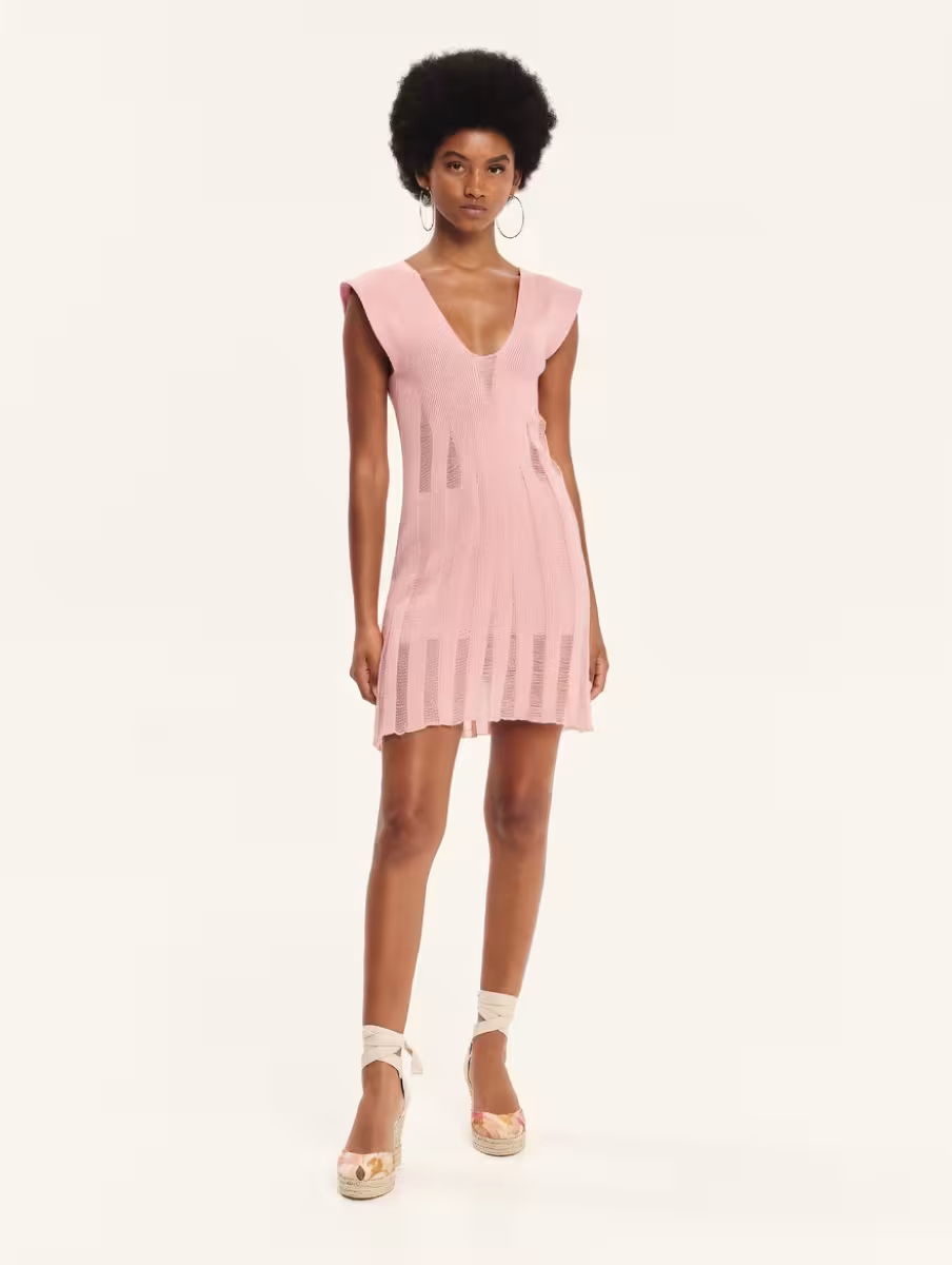 KNIT V-NECKLINE MINI DRESS SUMMER ROSE