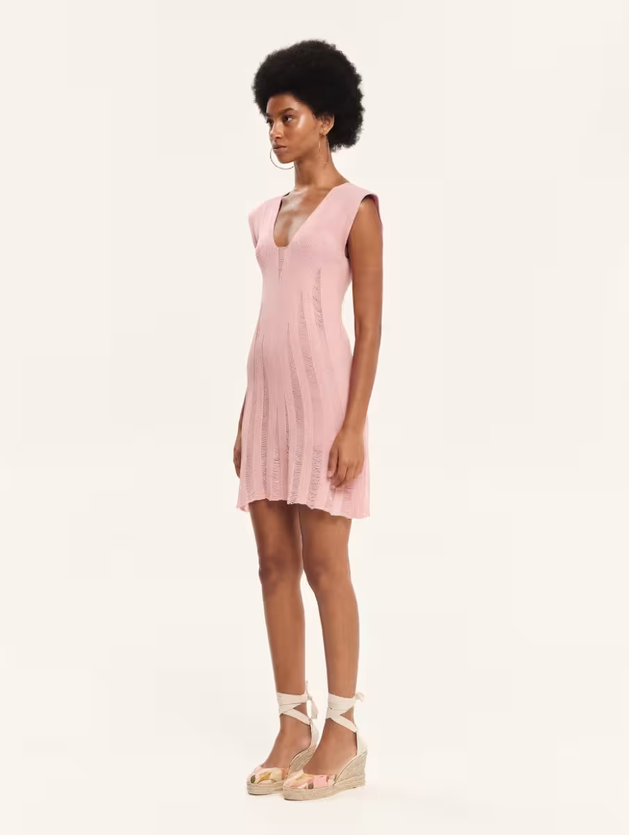 KNIT V-NECKLINE MINI DRESS SUMMER ROSE