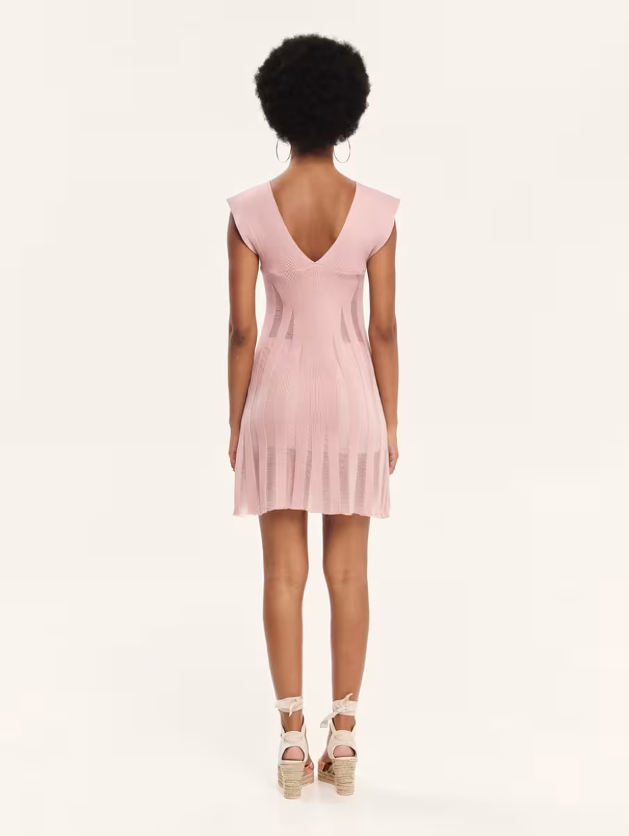 KNIT V-NECKLINE MINI DRESS SUMMER ROSE