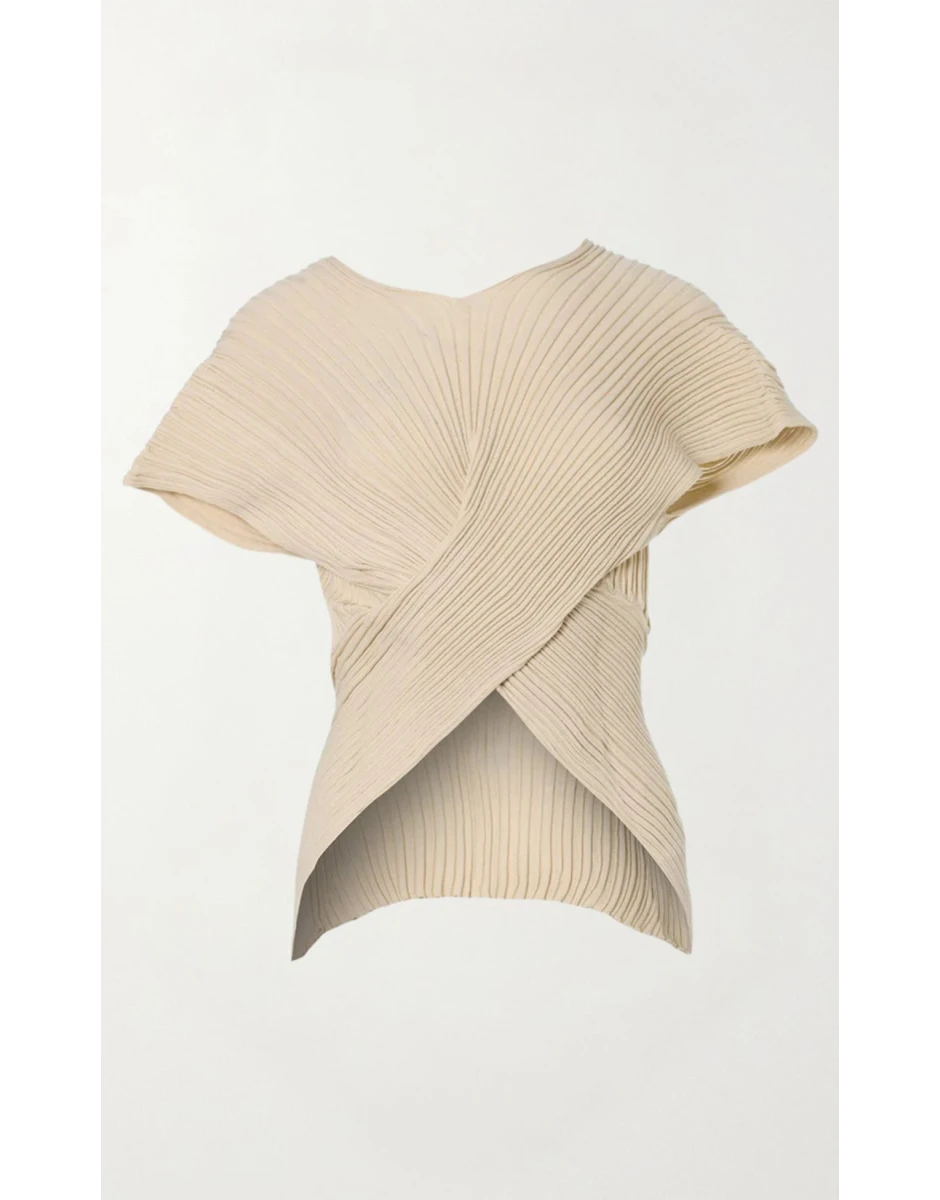 KNIT CROSSED TOP ECRU