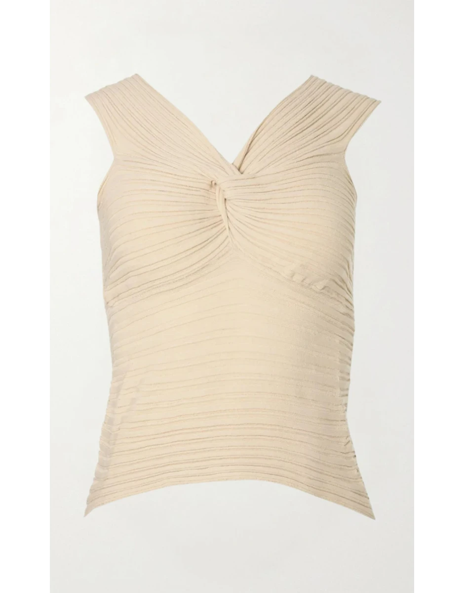 KNIT TOP WITH FRONT KNOT ECRU