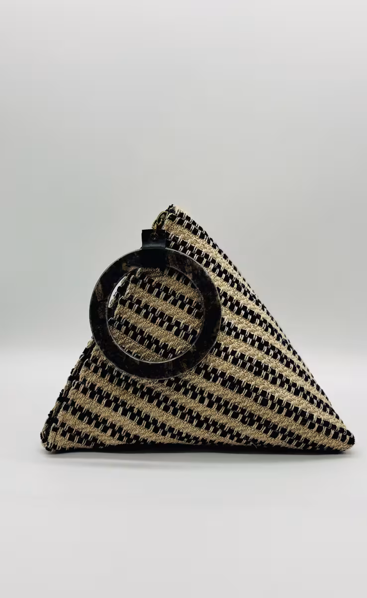 TEA BAG RAFFIA STRIPES BLACK