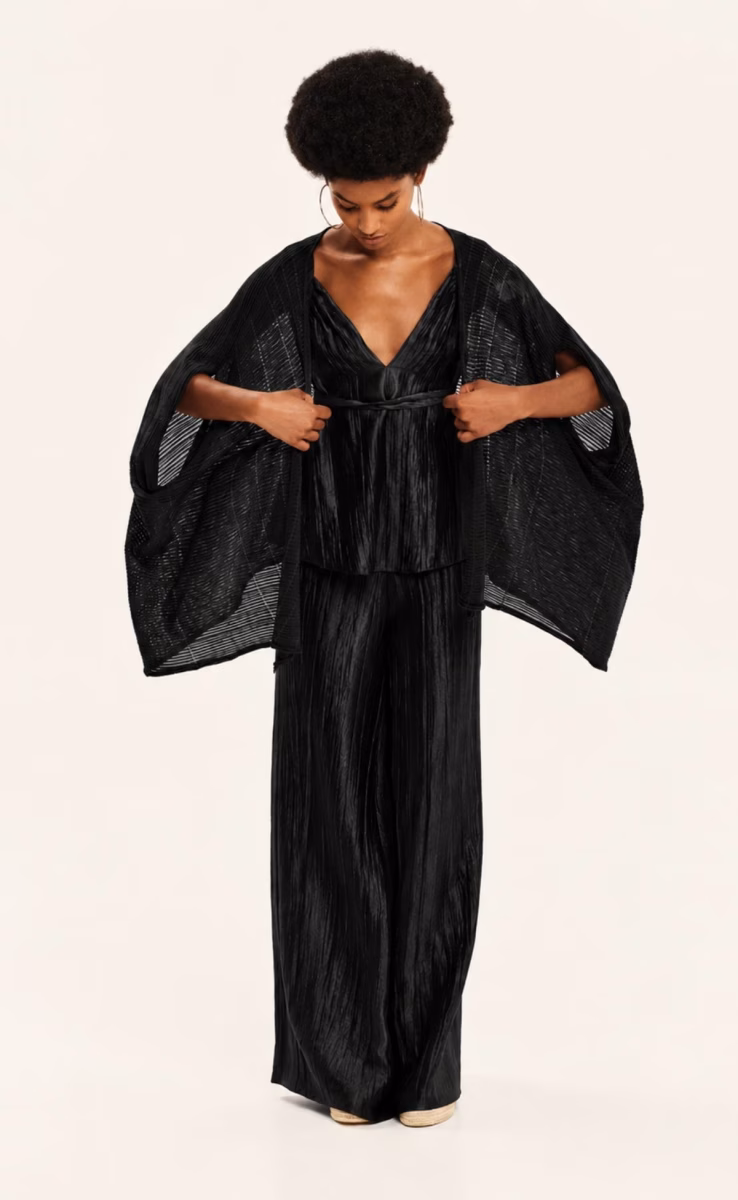 TOP WITH V-NECKLINE & TIES BLACK