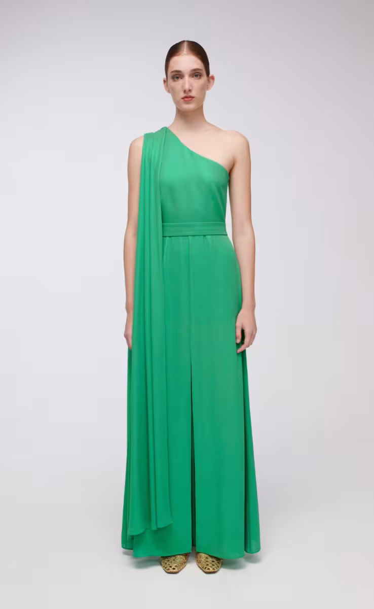 LAYERED ONESHOULDER DRESS GREEN
