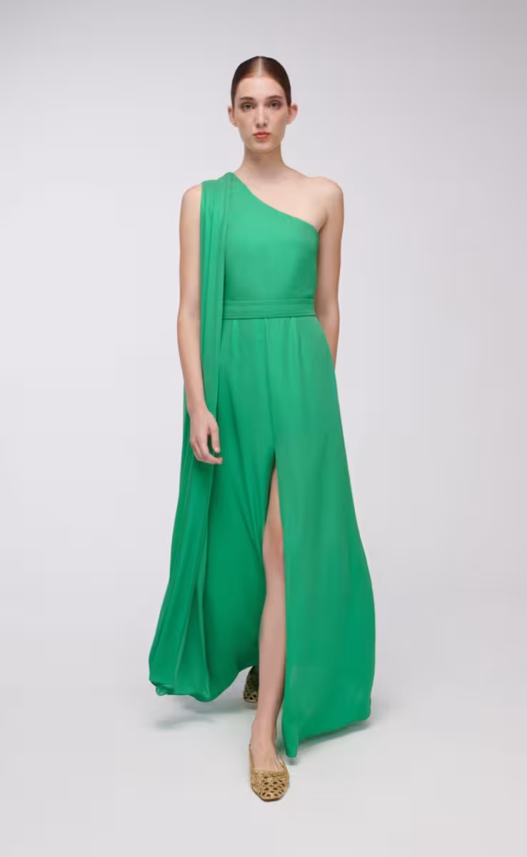 LAYERED ONESHOULDER DRESS GREEN