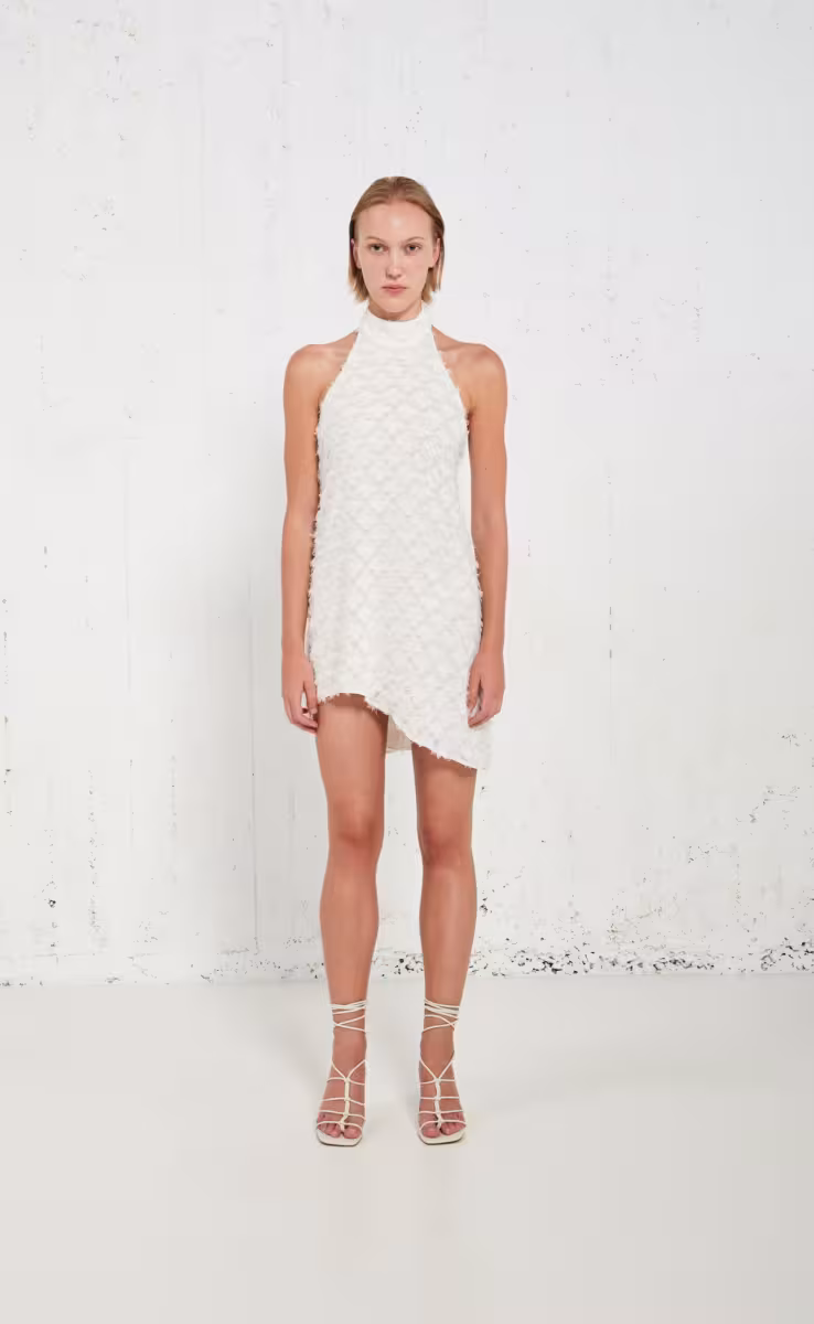 HALTERNECK FRINGES DRESS OFF WHITE