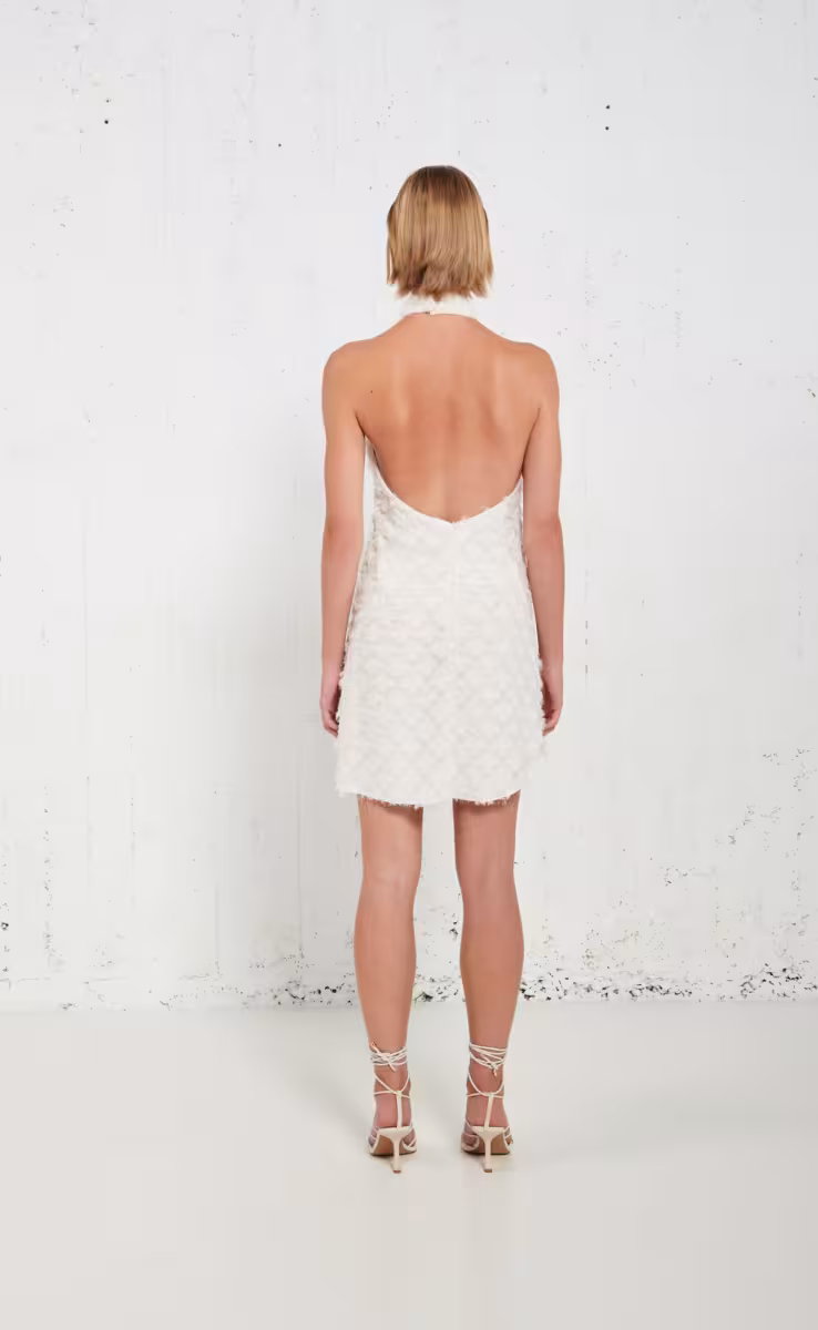 HALTERNECK FRINGES DRESS OFF WHITE