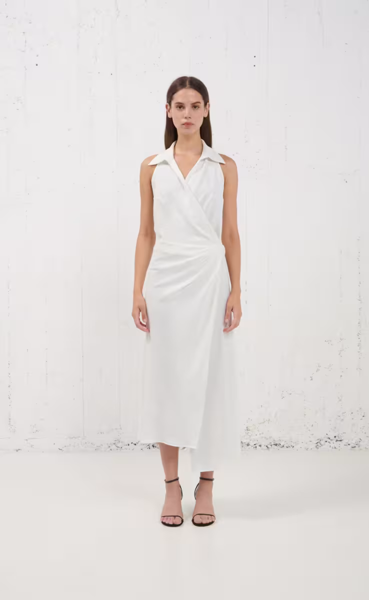 WRAP OVER MIDI DRESS WHITE