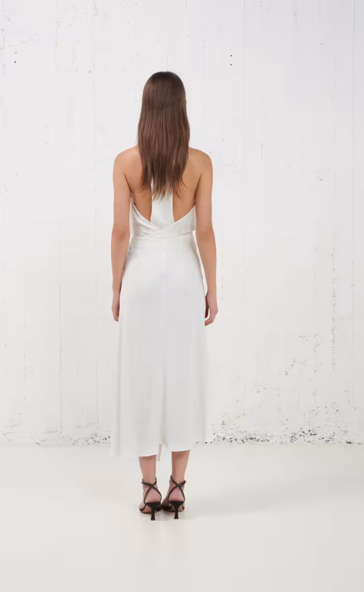 WRAP OVER MIDI DRESS WHITE