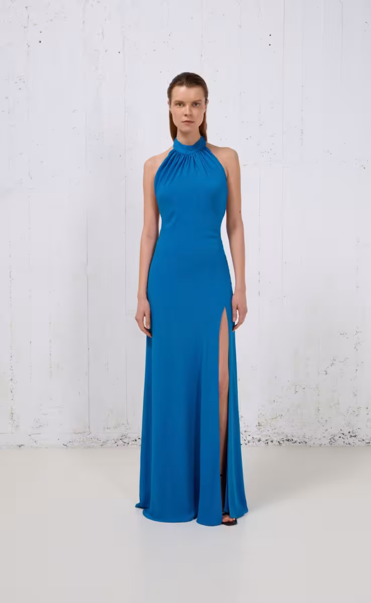 LONG BACKLESS DRESS BLUE