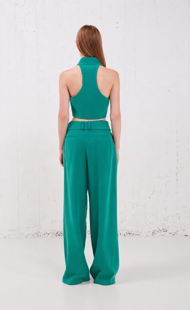 WIDE TROUSERS IN PLEATS PETROL