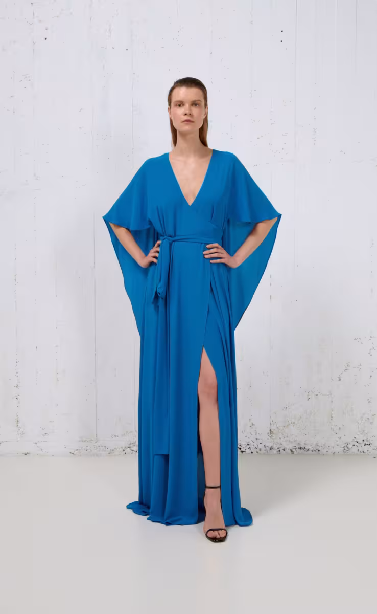 CAPE WRAP DRESS BLUE