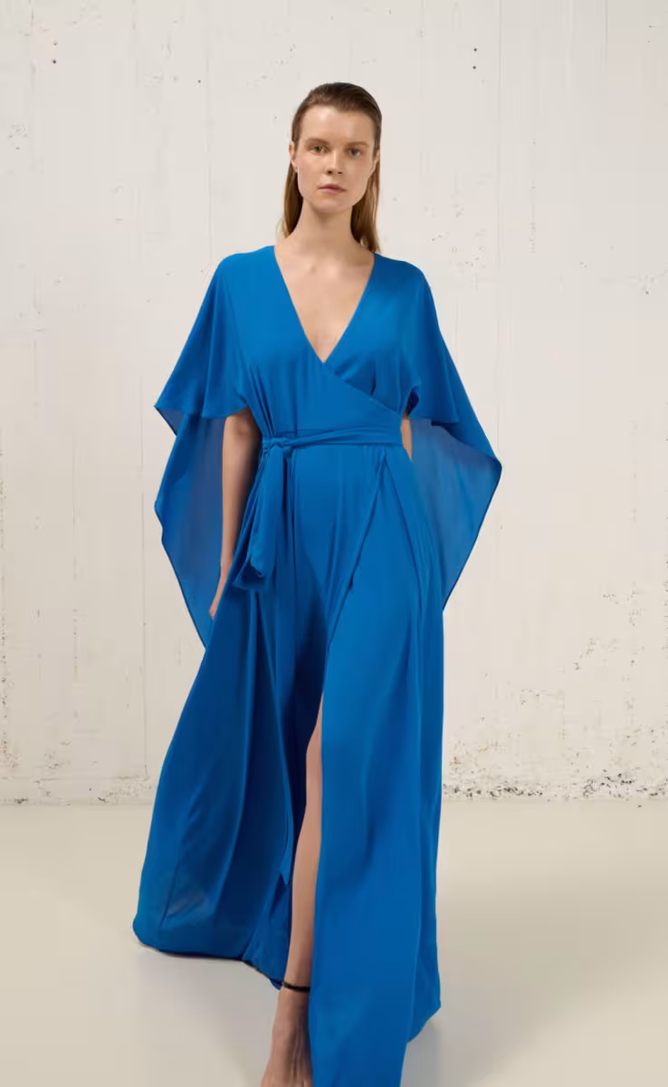 CAPE WRAP DRESS BLUE