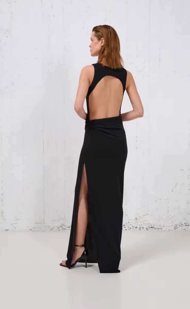 LONG HIGH SLIT DRESS BLACK