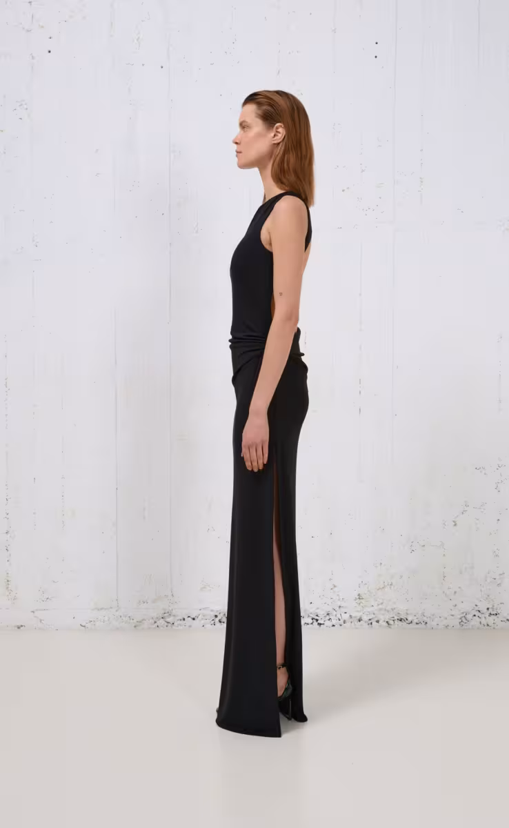 LONG HIGH SLIT DRESS BLACK