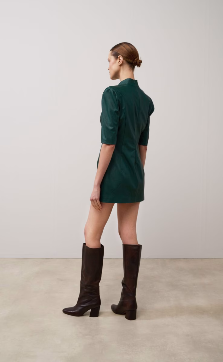 SHORT SLEEVES ECO LEATHER DRESS GREEM