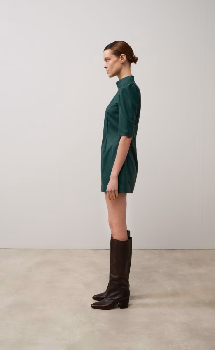SHORT SLEEVES ECO LEATHER DRESS GREEM