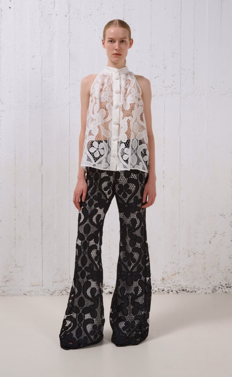 LACE FLARE TROUSERS BLACK
