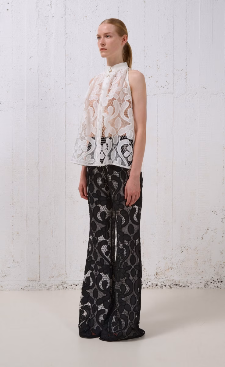 LACE FLARE TROUSERS BLACK