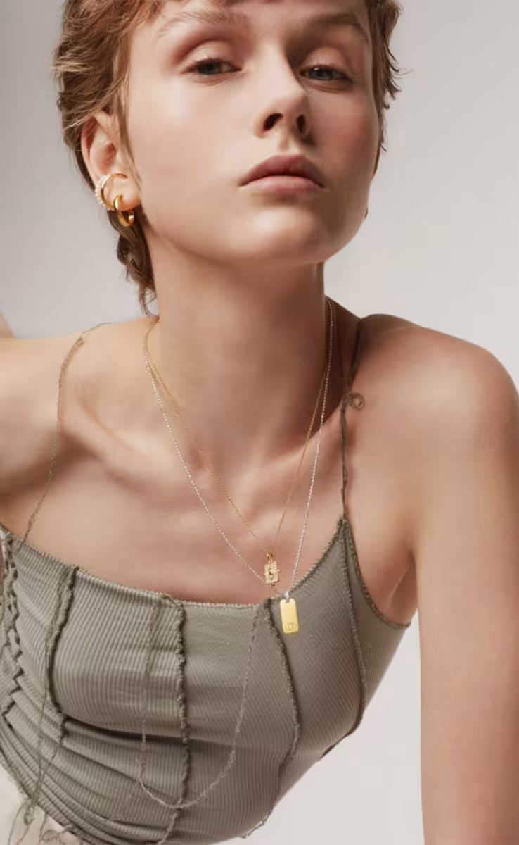 MINI TAG PAVE EYE THIN CHAIN NECKLACE