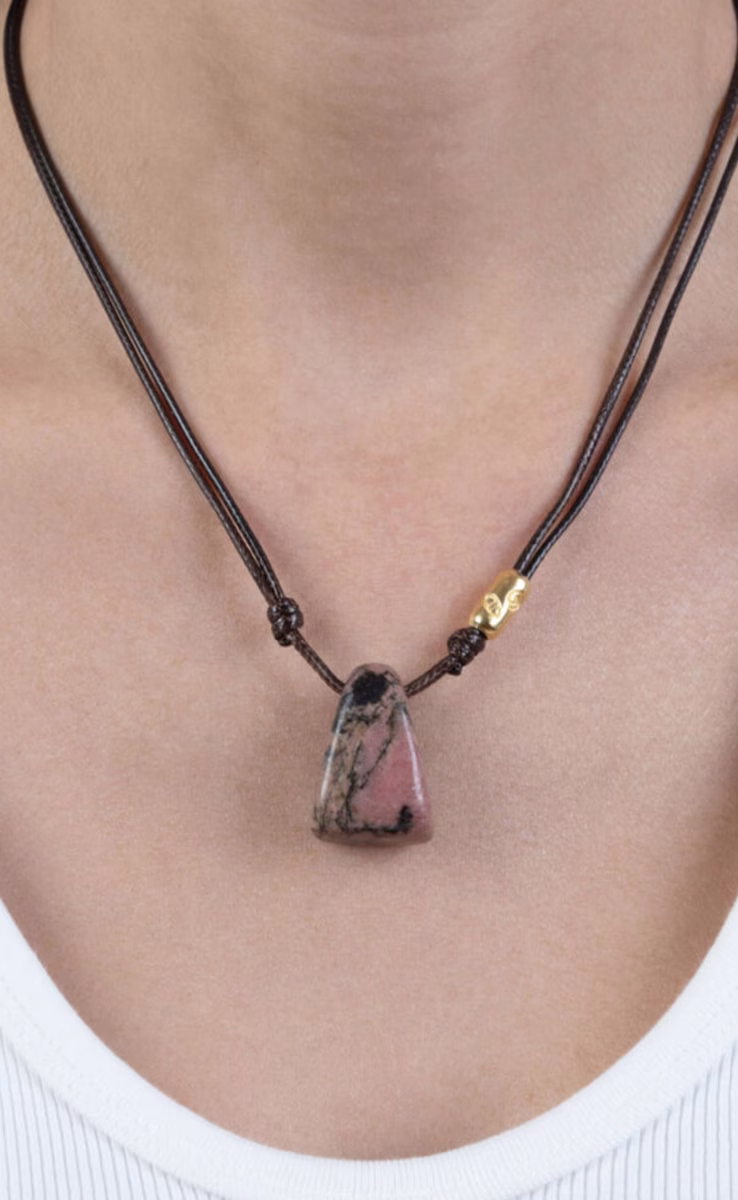 HEALING STONE CORD  NECKLACE RHODONITE