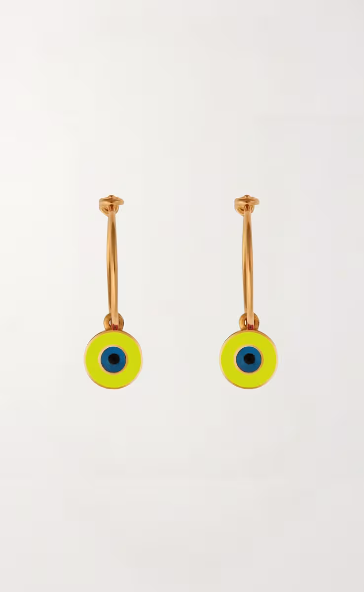 NEON YELLOW ENAMEL EYE SLIM HOOPS