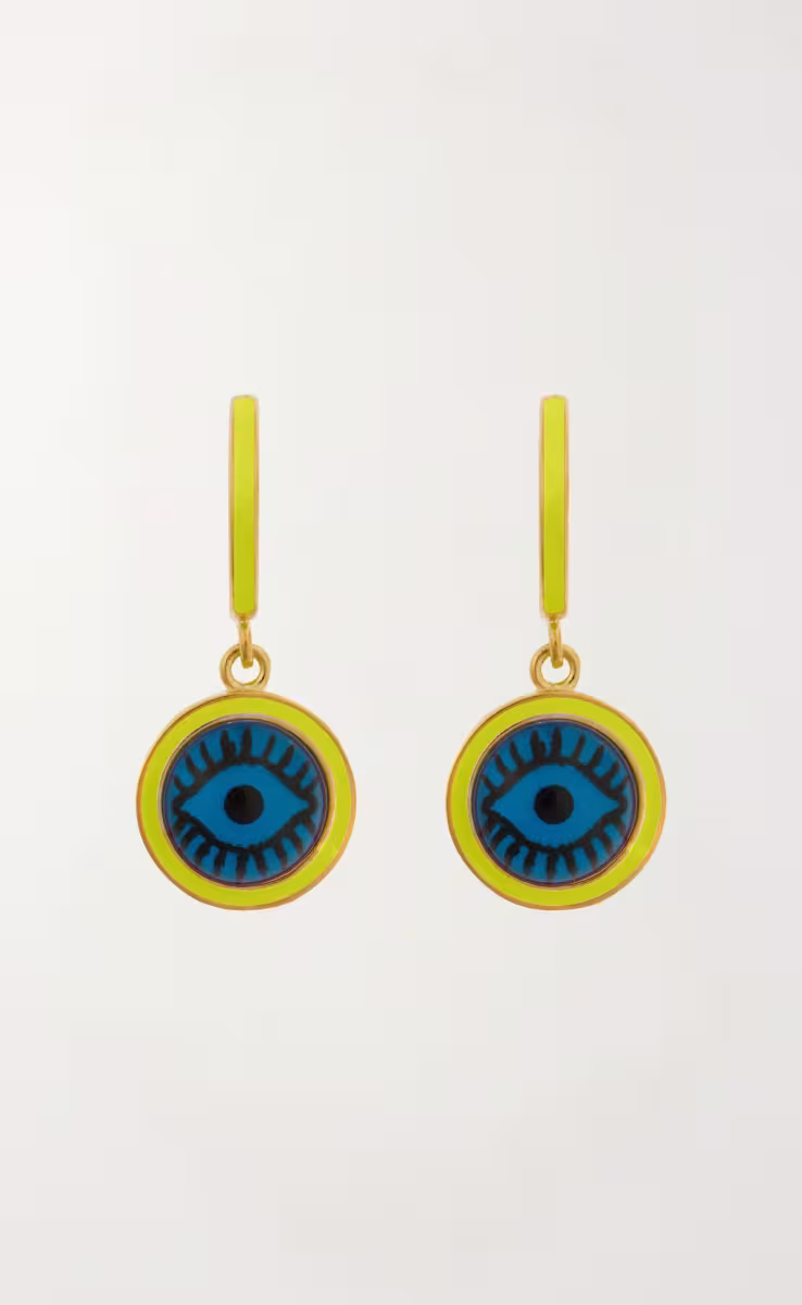 NEON YELLOW EVIL EYE HOOPS