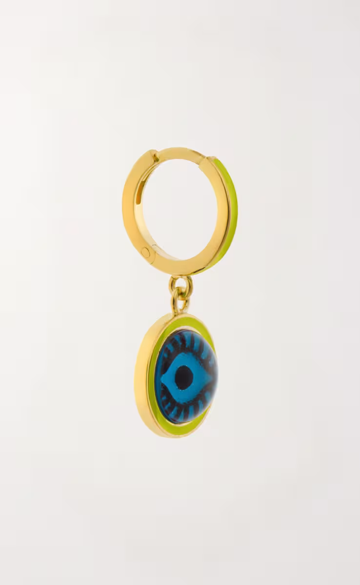 NEON YELLOW EVIL EYE HOOPS