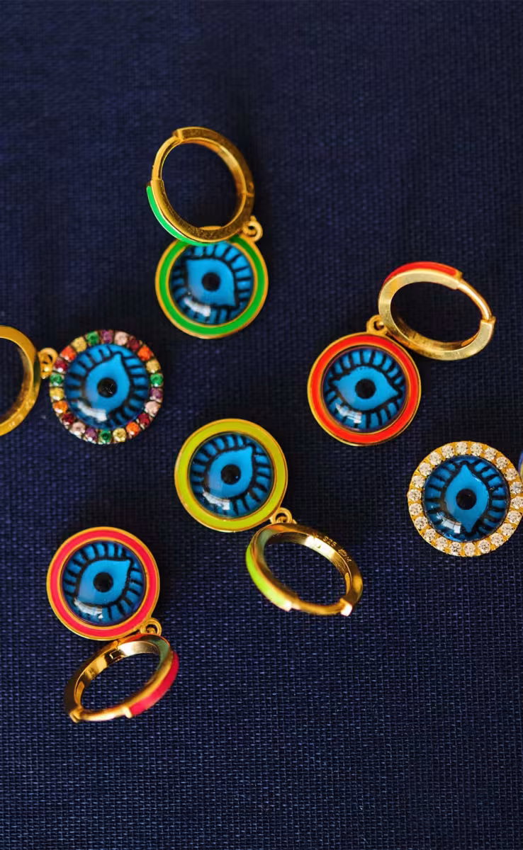 NEON YELLOW EVIL EYE HOOPS