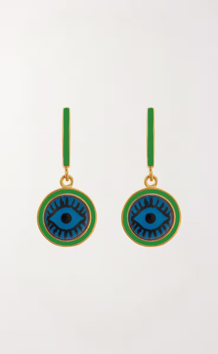 NEON GREEN EVIL EYE HOOPS
