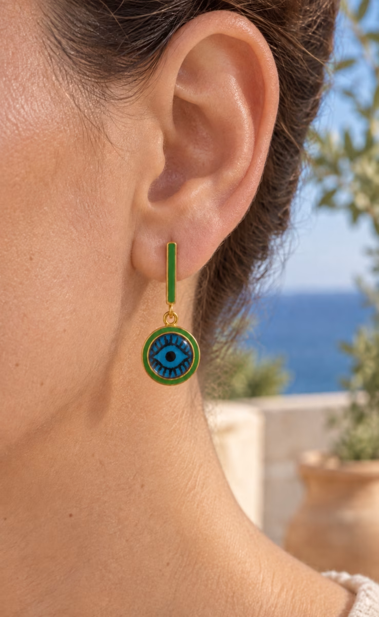 NEON GREEN EVIL EYE HOOPS
