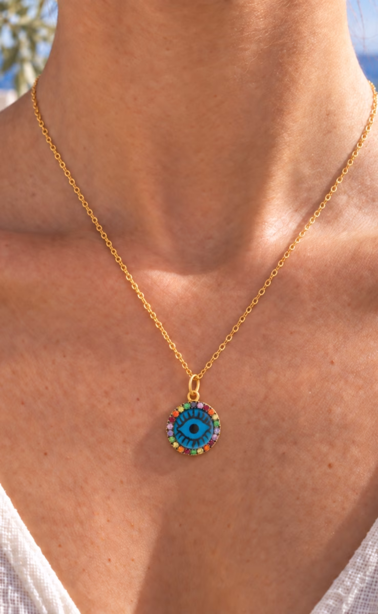 BLUE EYE RAIBOW PENDANT NECKLACE