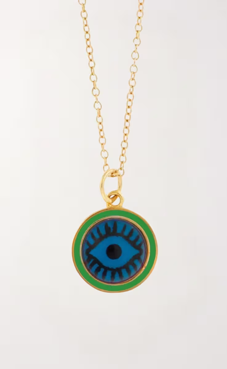 GREEN ENAMEL EVIL EYE PENDANT
