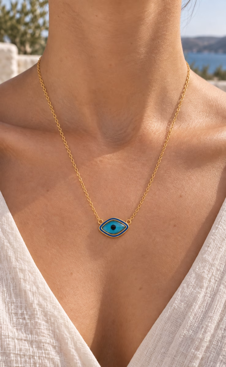 BLUE ENAMEL OVAL EYE NECKLACE