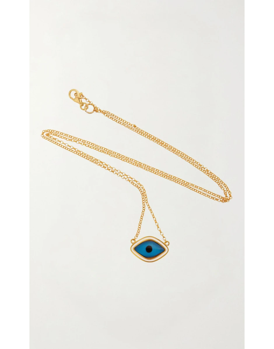 WHITE ENAMEL OVAL EYE NECKLACE 40cm