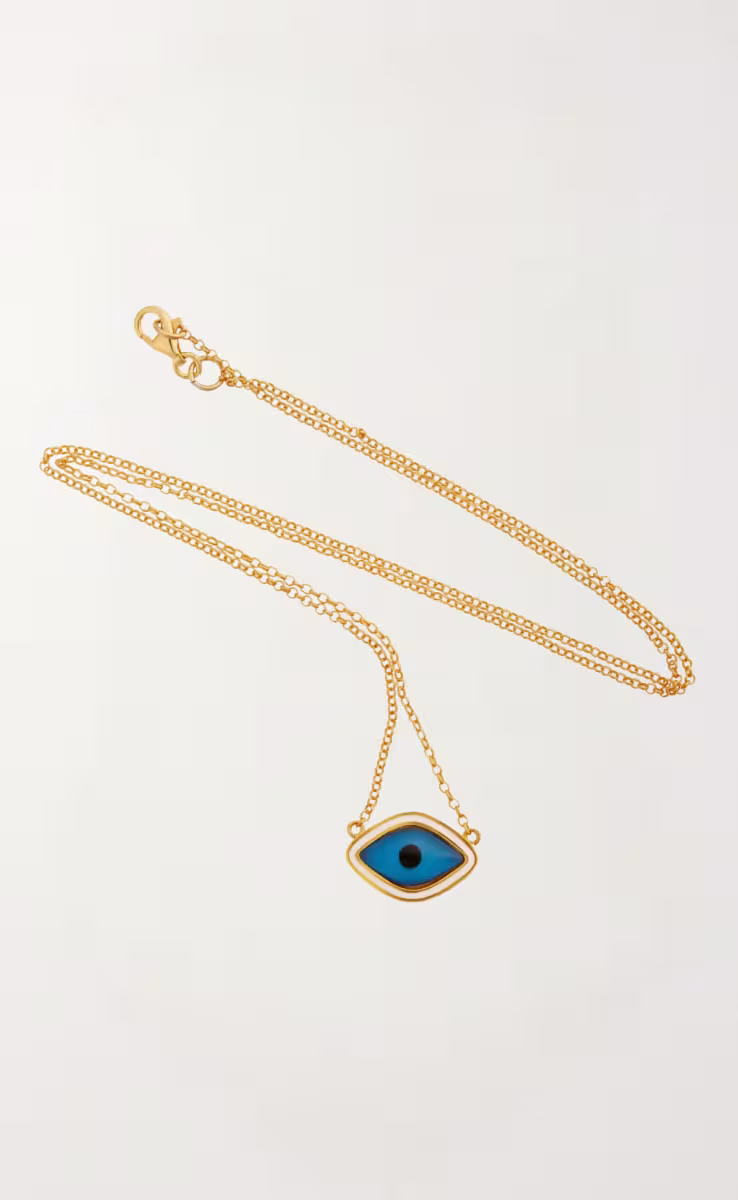 WHITE ENAMEL OVAL EYE NECKLACE 40cm