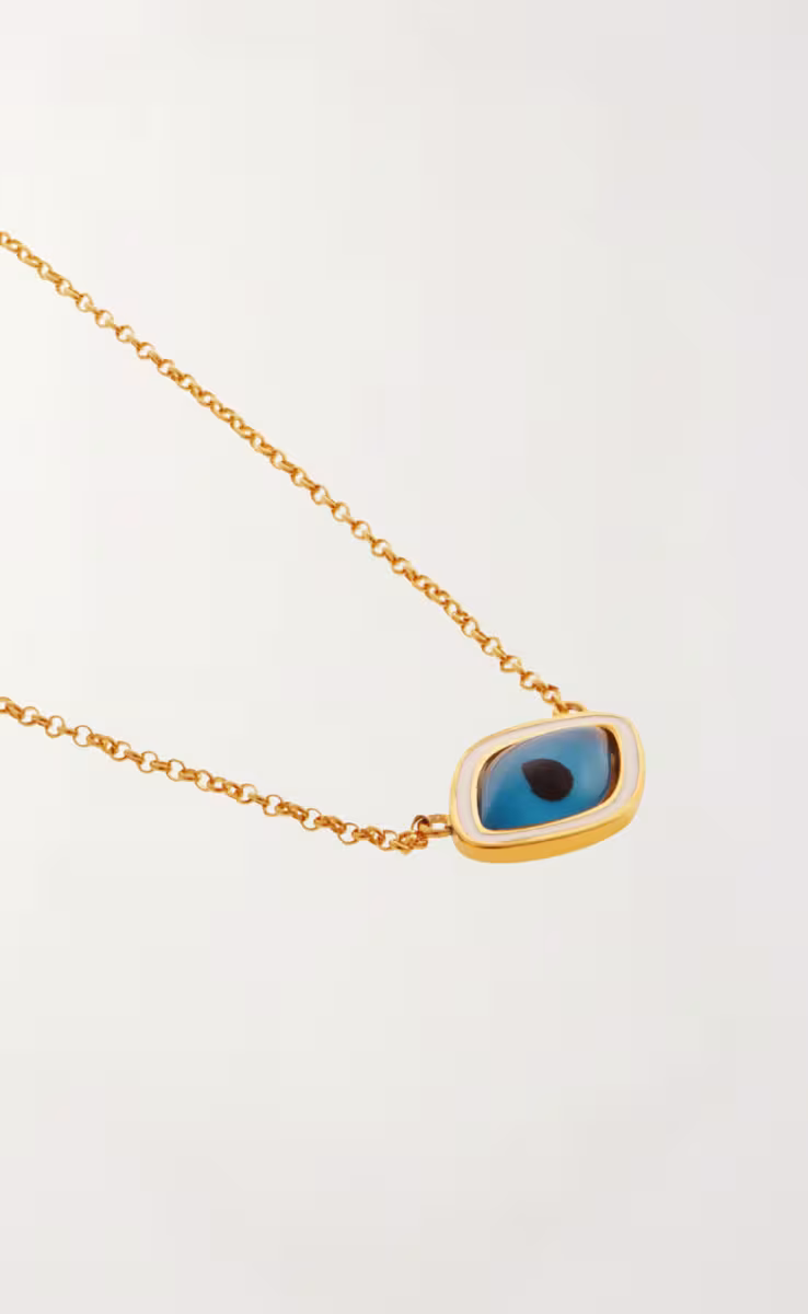 WHITE ENAMEL OVAL EYE NECKLACE 40cm