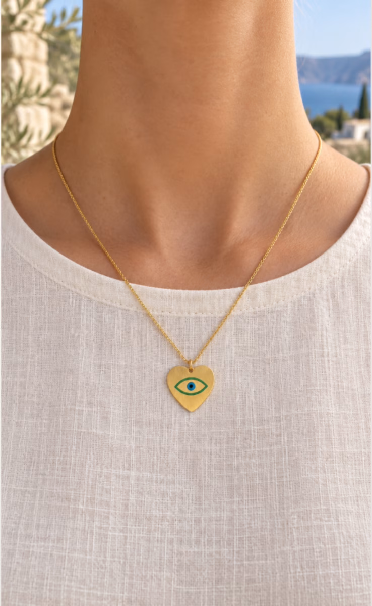 LOVE HEART GREEN BLUE EYE PENDANT L