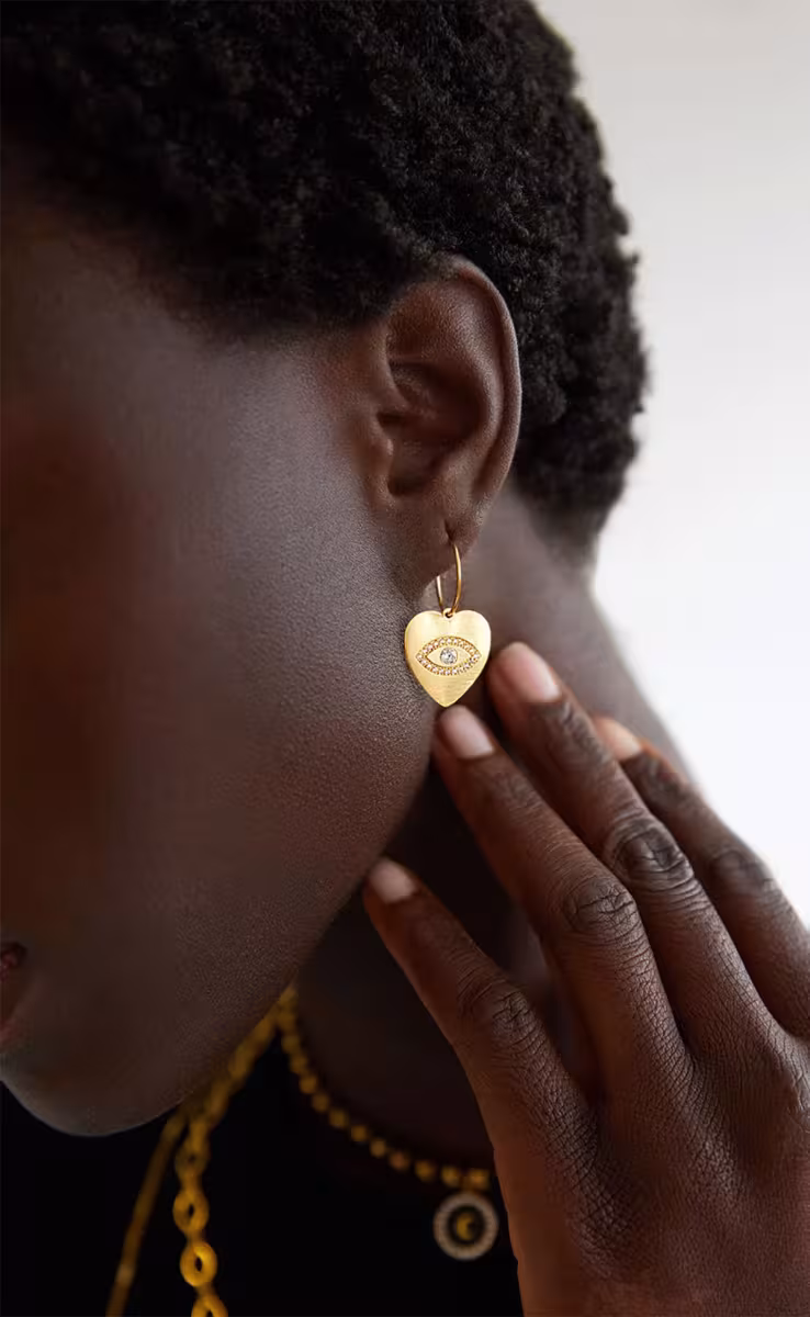 LOVE HEART CRYSTAL EYE SLIM HOOPS