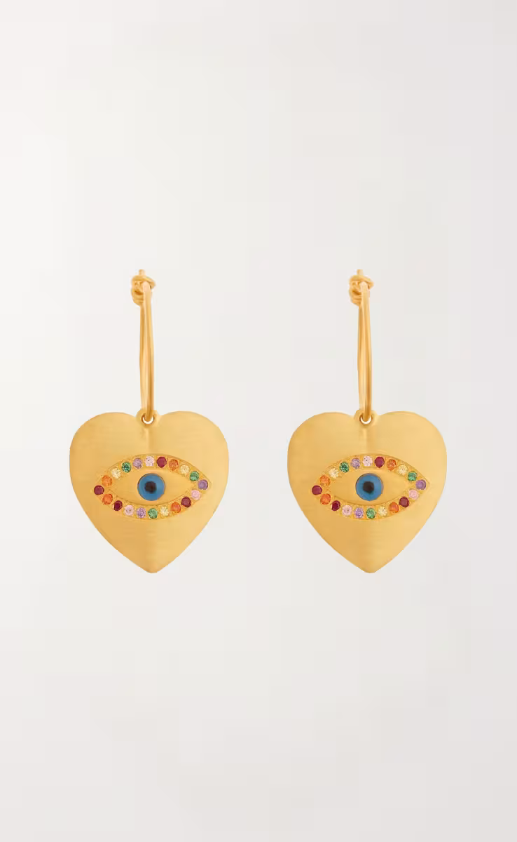 LOVE HEART COLORED EYE SLIM HOOPS L