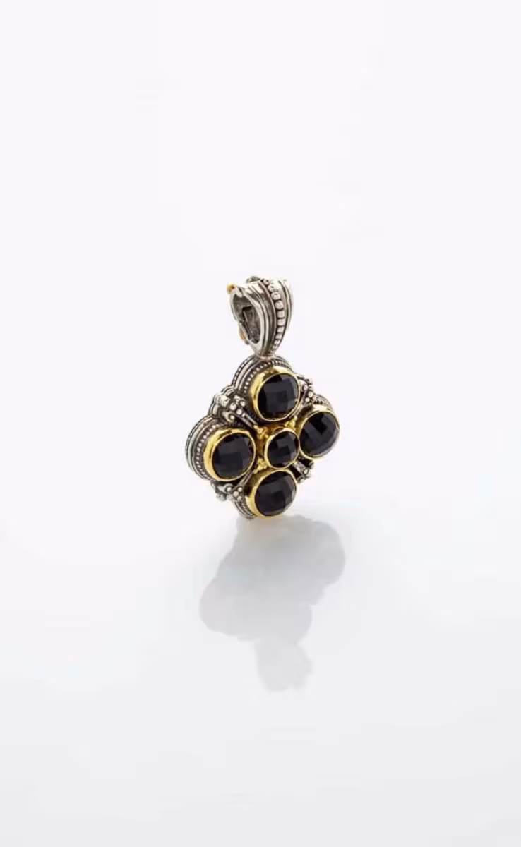 CROSS PENDANT STERLING SILVER & 18K GOLD WITH ONYX