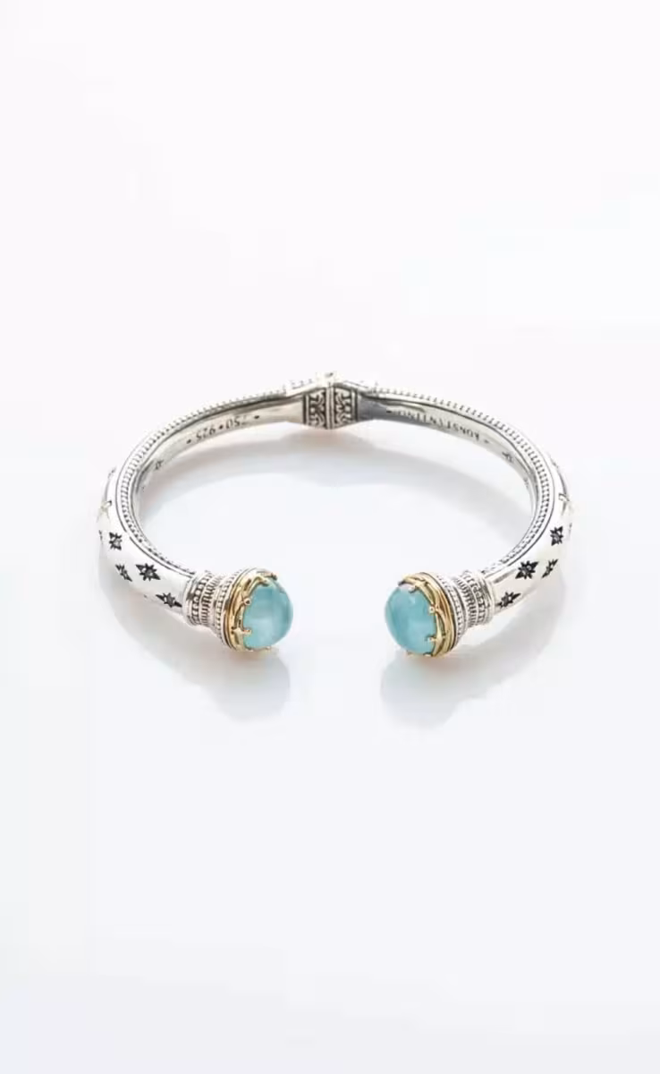 AURORA BRACELET STERLING SILVER & 18K GOLD WITH AQUA MARINE AND BLUE SPINEL