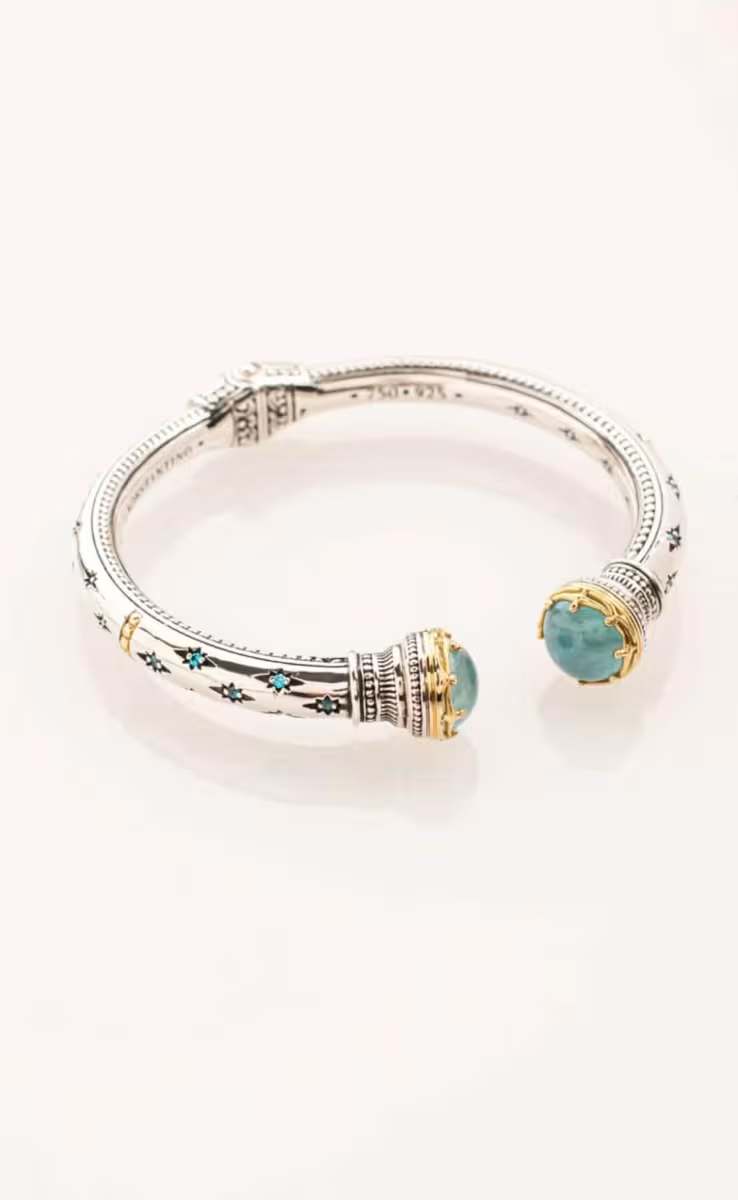 AURORA BRACELET STERLING SILVER & 18K GOLD WITH AQUA MARINE AND BLUE SPINEL