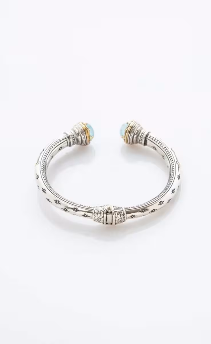 AURORA BRACELET STERLING SILVER & 18K GOLD WITH AQUA MARINE AND BLUE SPINEL