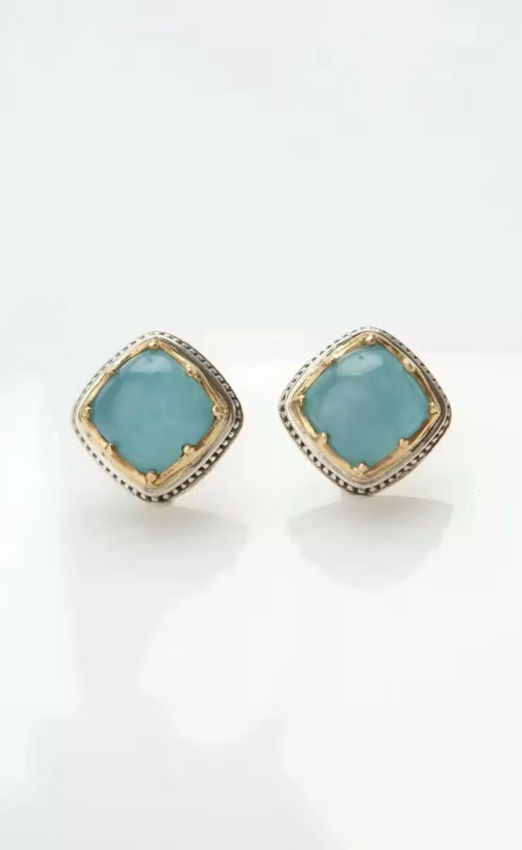 EARRINGS STERLING SILVER & 18K GOLD WITH AQUA MARINE