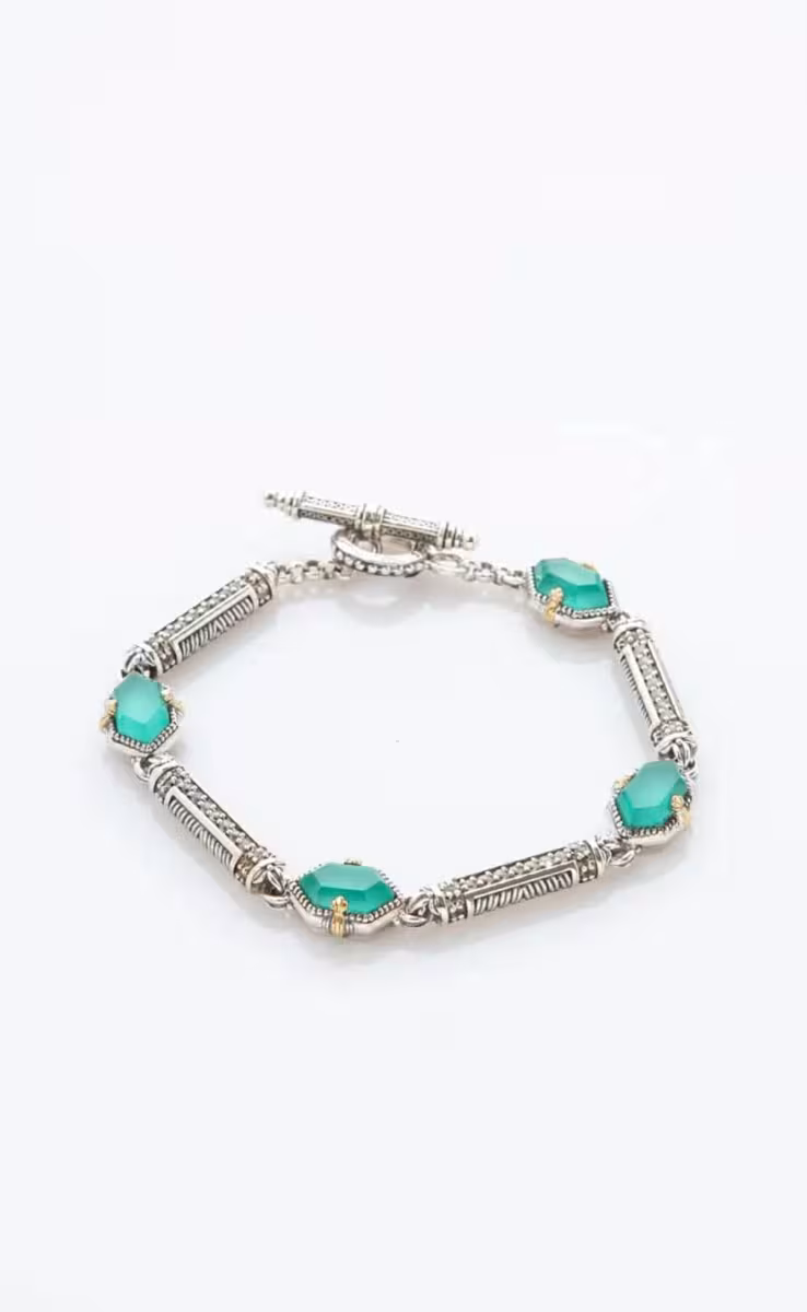 BRACELET STERLING SILVER& 18 GOLD WITH ROCK CRYSTAL CHALCEDONY AND WHITE TOPAZ